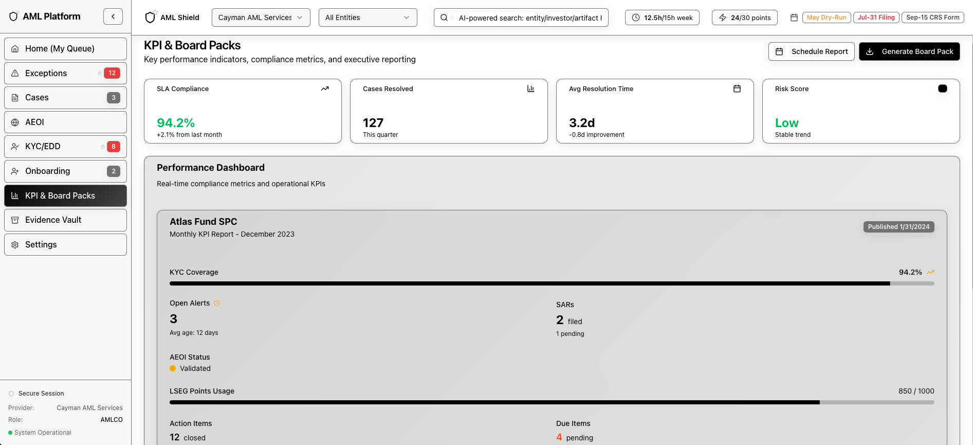 KPI & Board Packs preview